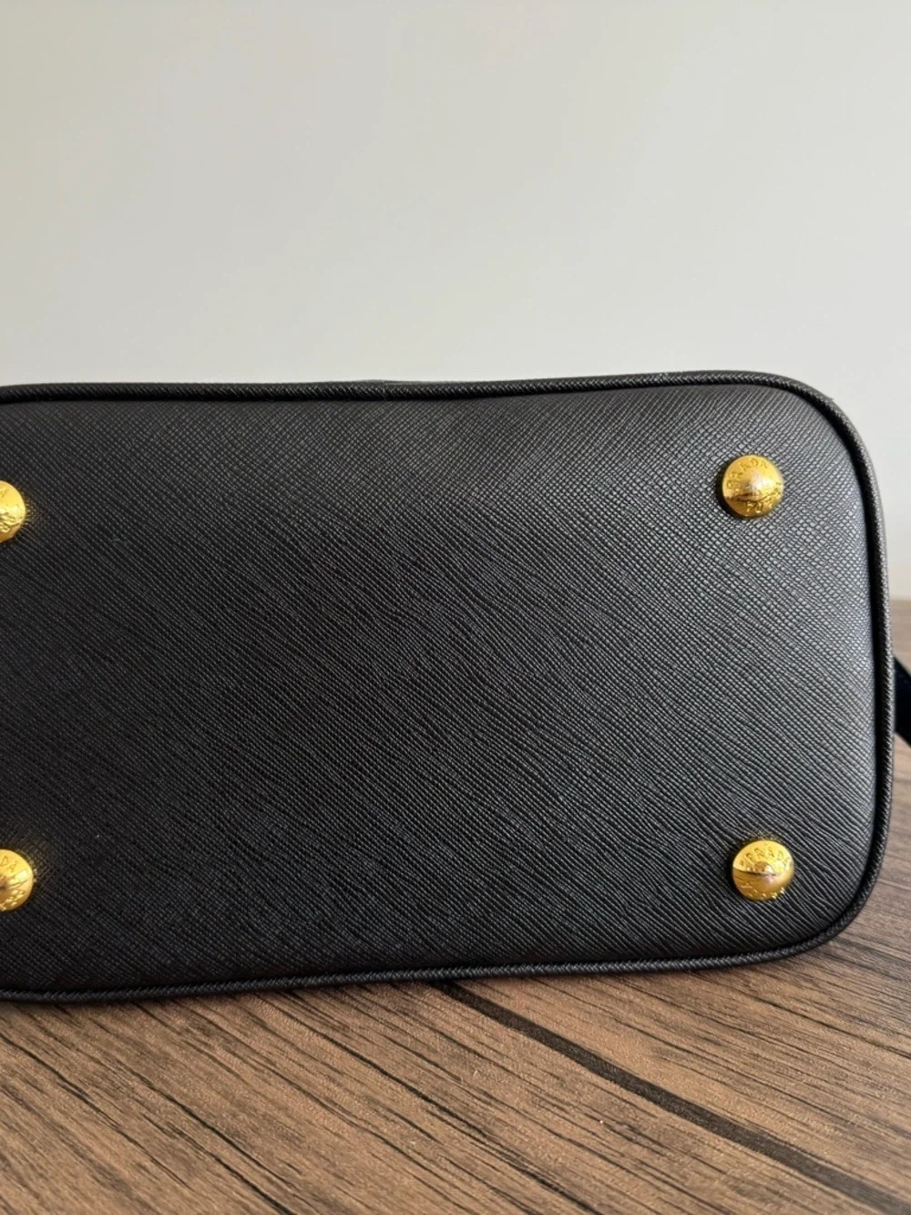 Prada Black Saffiano Leather Bucket Satchel with Navy Trim - Picture 5 of 9